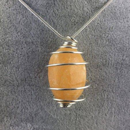 Ciondolo CALCITE GIALLA Montata Artigianalmente Spirale Placcato Argento A+-1