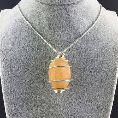 Ciondolo CALCITE GIALLA Montata Artigianalmente Spirale Placcato Argento A+-2