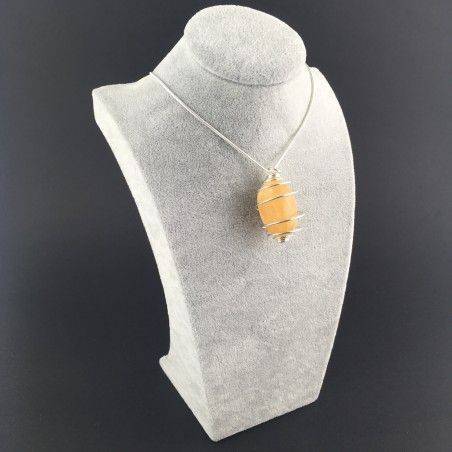 Ciondolo CALCITE GIALLA Montata Artigianalmente Spirale Placcato Argento A+-3