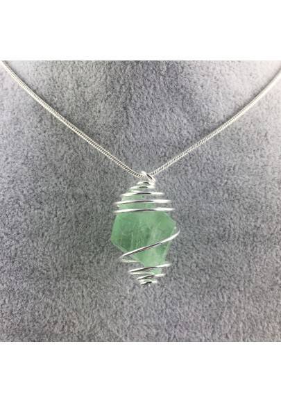 Ciondolo FLUORITE OTTAEDRO - CAPRICORNO Zodiaco Spirale Placcata Argento A+-1