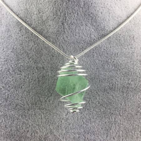 Ciondolo FLUORITE OTTAEDRO - CAPRICORNO Zodiaco Spirale Placcata Argento A+-1