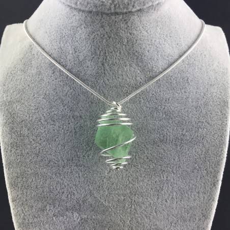 Ciondolo FLUORITE OTTAEDRO - CAPRICORNO Zodiaco Spirale Placcata Argento A+-2