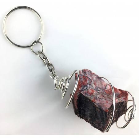 Llavero JASPE ROJO en BRUTO Hecho a Mano Espiral Plata Regalo-1
