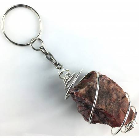 Llavero JASPE ROJO en BRUTO Hecho a Mano Espiral Plata Regalo-2