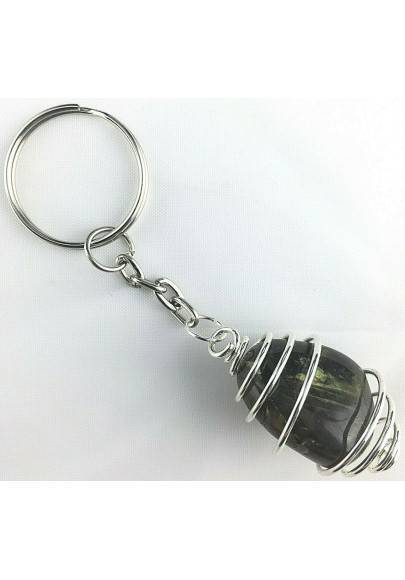 Portachiavi LABRADORITE Montata Artigianalmente Spirale Placcata Argento A+-1