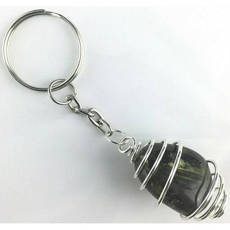 Portachiavi LABRADORITE Montata Artigianalmente Spirale Placcata Argento A+-1