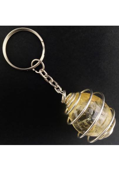 Llavero CUARZO CITRINO AUTÉNTICO Hecho a Mano Espiral Plata A+-1