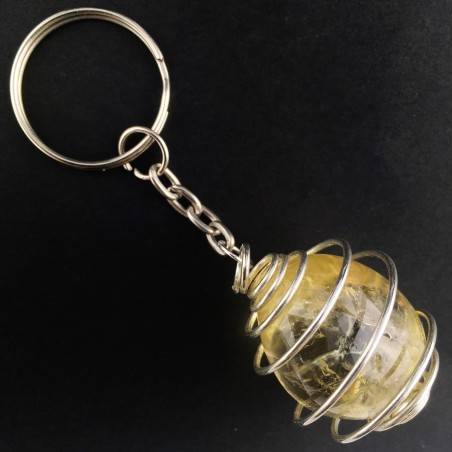 Authentic CITRINE Quartz Tumbled Keychain Keyring - VIRGO ARIES Zodiac Plated Spiral-1
