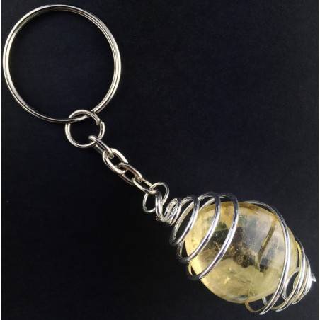 Authentic CITRINE Quartz Tumbled Keychain Keyring - VIRGO ARIES Zodiac Plated Spiral-2