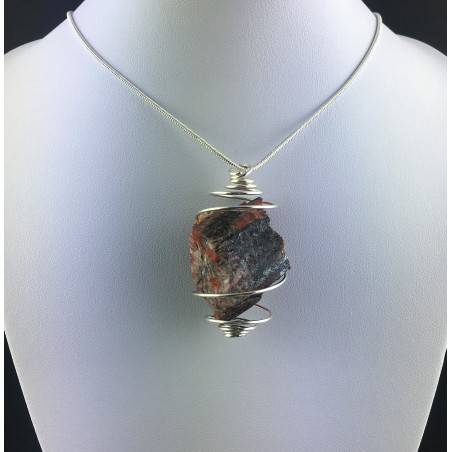 Pendant in Red Jasper ROUGH Hand Made on Silver Plated Spiral Raw Stone Unpolished-2