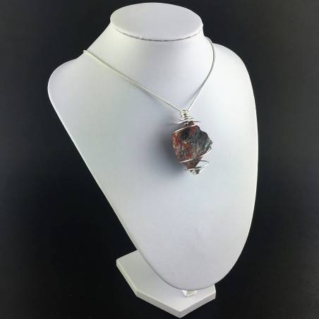 Pendant in Red Jasper ROUGH Hand Made on Silver Plated Spiral Raw Stone Unpolished-3