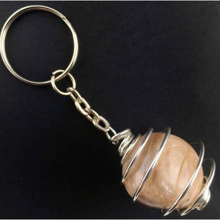 ADULARIA Moon Stone Keychain Keyring - CANCER Zodiac SILVER Plated Spiral A+-2