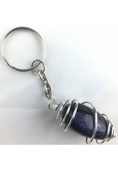 Portachiavi PIETRA DEL SOLE SABBIA BLU Montata Artigianalmente Argento Regalo A+-1