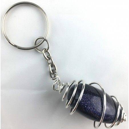 Portachiavi PIETRA DEL SOLE SABBIA BLU Montata Artigianalmente Argento Regalo A+-1