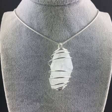Double Terminated HYALINE Pendant  - CANCER VIRGO SILVER Plated Spiral-2