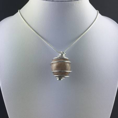 ADULARIA Moonstone Pendant  - CANCER Zodiac SILVER Plated Spiral A+-2
