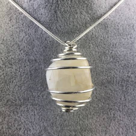 ADULARIA Moonstone Pendant  - CANCER Zodiac SILVER Plated Spiral A+-4