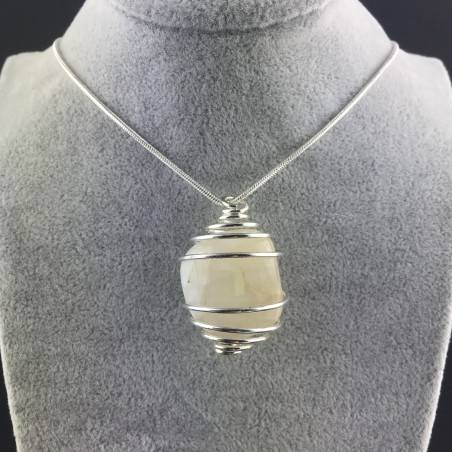 ADULARIA Moonstone Pendant  - CANCER Zodiac SILVER Plated Spiral A+-5