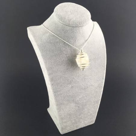 ADULARIA Moonstone Pendant  - CANCER Zodiac SILVER Plated Spiral A+-6