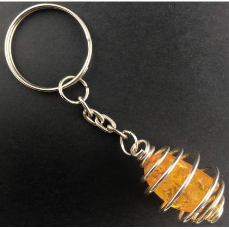 Porte-clés Ambre Fabriqué à la main Spirale Plaqué Argent Cadeau A+-2