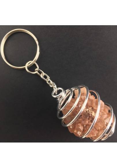 Rough Aragonite Keychain Keyring Hand Made on Silver Plated Spiral A+-1