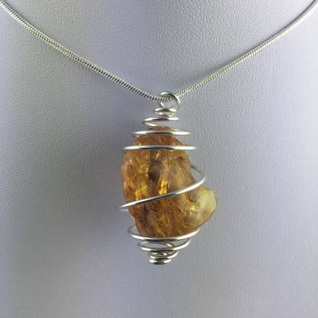 AMBER Pendant Hand Made on Silver Plated Spiral Gift Idea Minerals Chakra A+-1