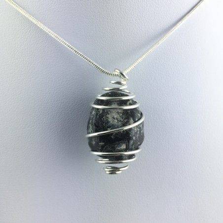 Pendentif Obsidienne LARME D'APACHE Fabriqué à la main Spirale Argent A+-1