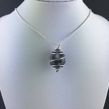 Pendentif Obsidienne LARME D'APACHE Fabriqué à la main Spirale Argent A+-2