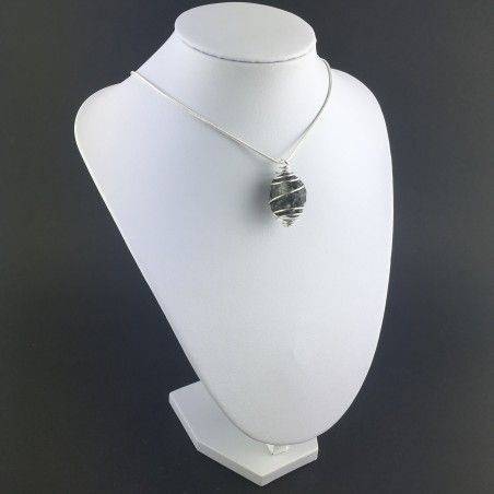 Pendentif Obsidienne LARME D'APACHE Fabriqué à la main Spirale Argent A+-3
