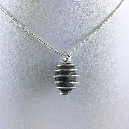 Pendentif Obsidienne LARME D'APACHE Fabriqué à la main Spirale Argent A+-4