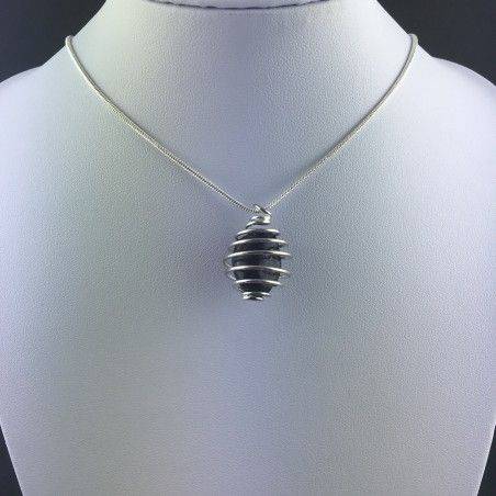 Pendentif Obsidienne LARME D'APACHE Fabriqué à la main Spirale Argent A+-5
