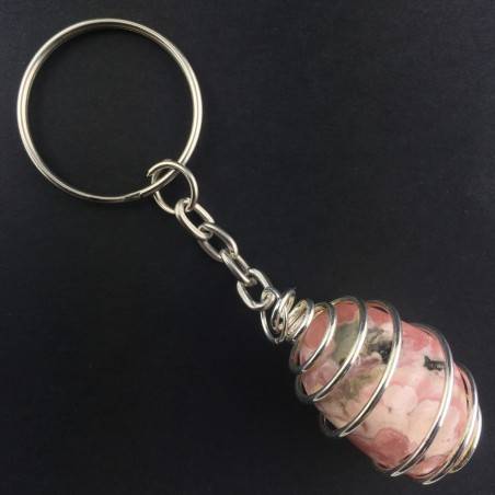 Portachiavi in RODOCROSITE Montata Artigianalmente Spirale Placcata Argento A+-1