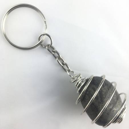 Pyrite Keychain Keyring - TAURUS CAPRICORN Zodiac Silver Plated Spiral Gift Idea A+-2