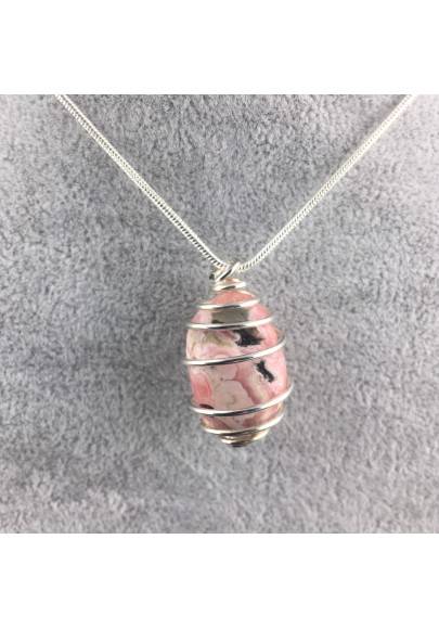 Rhodochrosite Pendant Hand Made on Silver Plated Spiral Minerals Chakra Necklace A+-1
