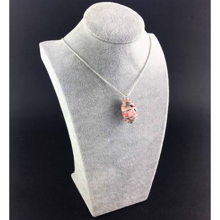 Rhodochrosite Pendant Hand Made on Silver Plated Spiral Minerals Chakra Necklace A+-3