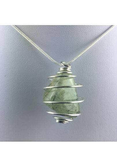 Ciondolo PREHNITE - ARIETE SCORPIONE Zodiaco Spirale Placcata Argento Regalo A+-1