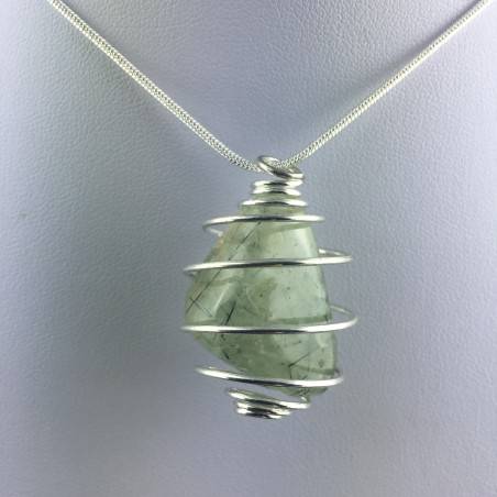 Pendant PREHNITE - ARIES SCORPIO Zodiac Silver Plated Spiral Gift Idea Healing A+-1