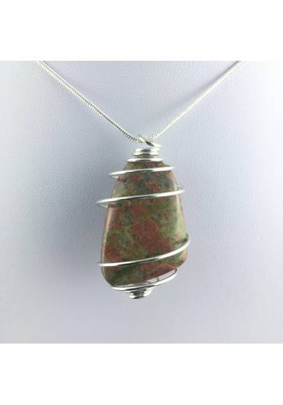 Pendentif JASPE UNAKITE - SCORPION Zodeaco Spirale Plaqué Argent A+-1