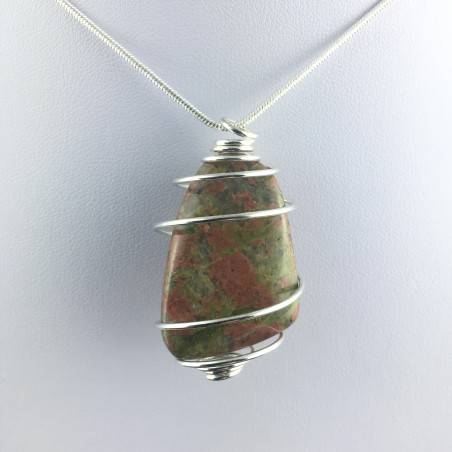 Pendentif JASPE UNAKITE - SCORPION Zodeaco Spirale Plaqué Argent A+-1