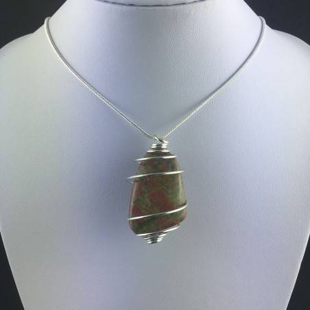 Pendentif JASPE UNAKITE - SCORPION Zodeaco Spirale Plaqué Argent A+-2