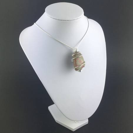 Pendentif JASPE UNAKITE - SCORPION Zodeaco Spirale Plaqué Argent A+-3