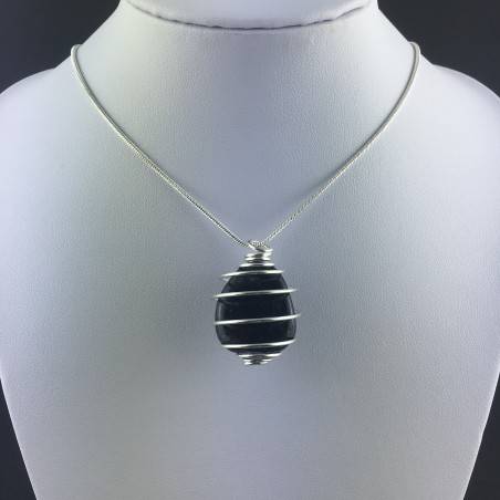 Colgante OBSIDIANA PLATEADA - GEMINIS LEO VIRGEN Zodiaco Espiral Plata-2