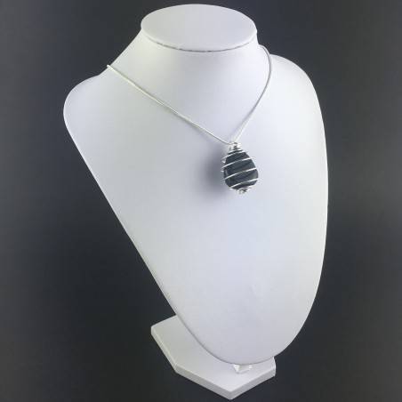 Colgante OBSIDIANA PLATEADA - GEMINIS LEO VIRGEN Zodiaco Espiral Plata-3
