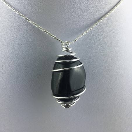 Colgante OBSIDIANA PLATEADA - GEMINIS LEO VIRGEN Zodiaco Espiral Plata-4