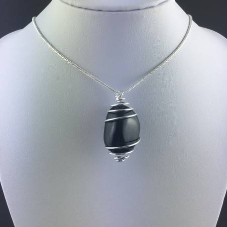 Colgante OBSIDIANA PLATEADA - GEMINIS LEO VIRGEN Zodiaco Espiral Plata-5