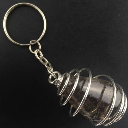 Smoked QUARTZ Keychain Keyring Handmade Silver Plated Spiral A+-1