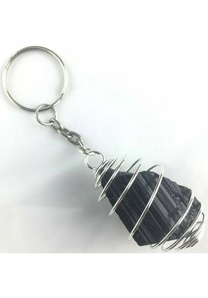 Madagascar rough Tourmaline keychain keyring hand made on silver plated spiral-1