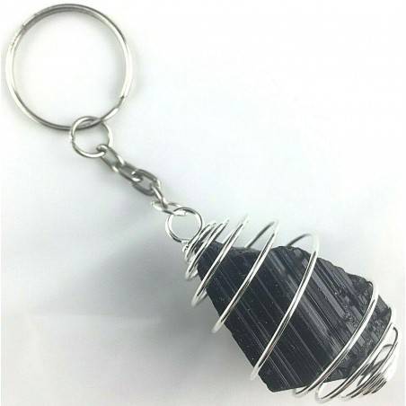 Madagascar rough Tourmaline keychain keyring hand made on silver plated spiral-1