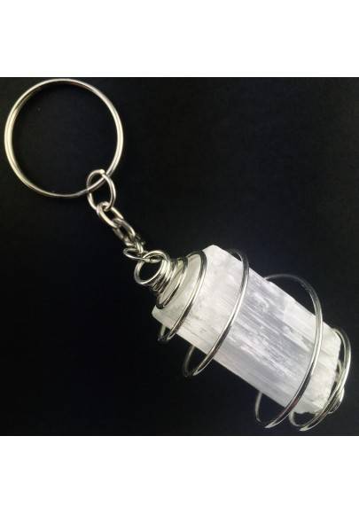 SELENITE Keychain Keyring - TAURUS Zodiac SILVER Plated Spiral Gift Idea A+-1