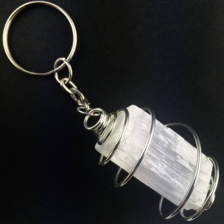 SELENITE Keychain Keyring - TAURUS Zodiac SILVER Plated Spiral Gift Idea A+-1